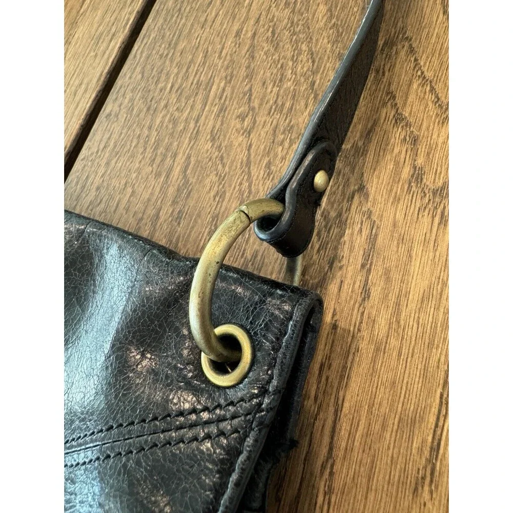 HOBO The Original Black Leather Studded Shoulder Bag Asymmetrical Flap Lined - Picture 4 of 14